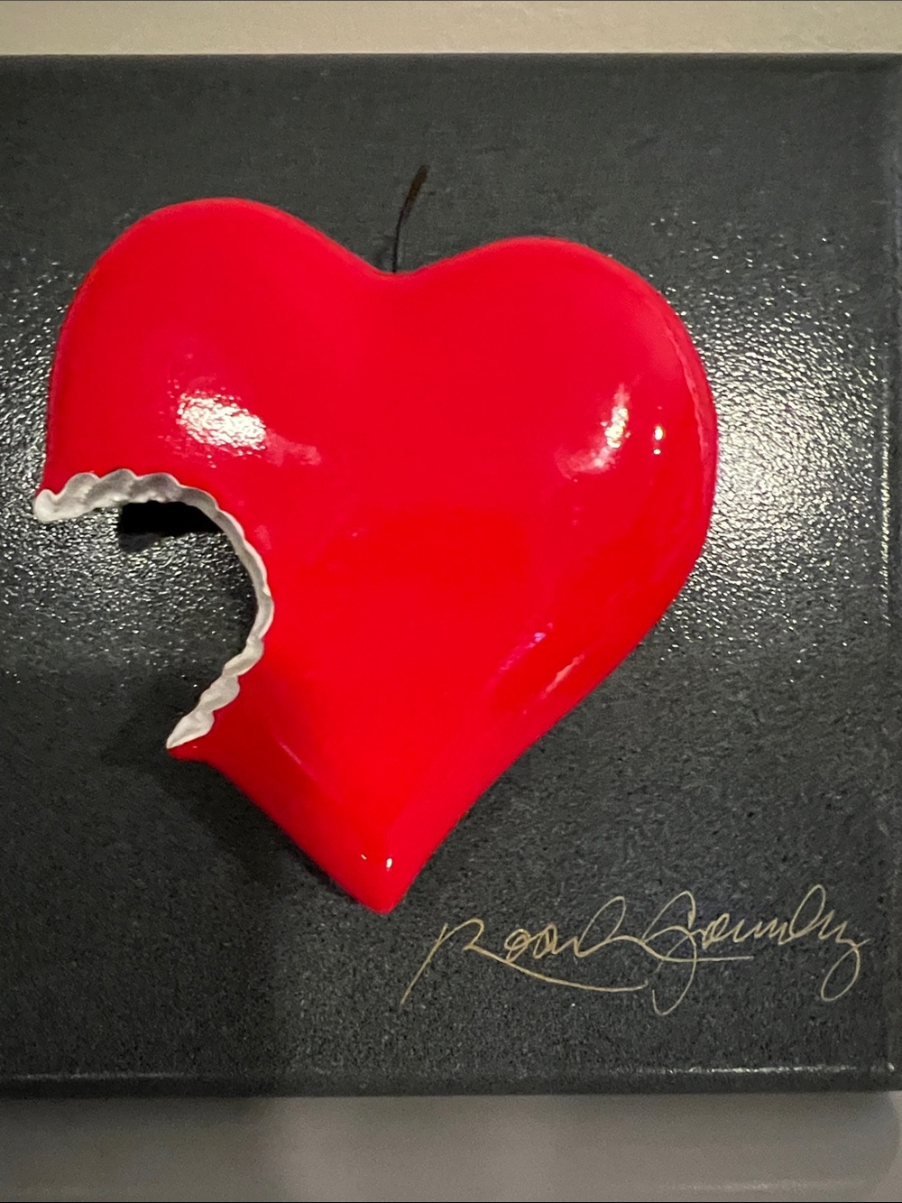 Roark Goury Bitten Red Heart Pop Art Wall Sculpture Artist Signed